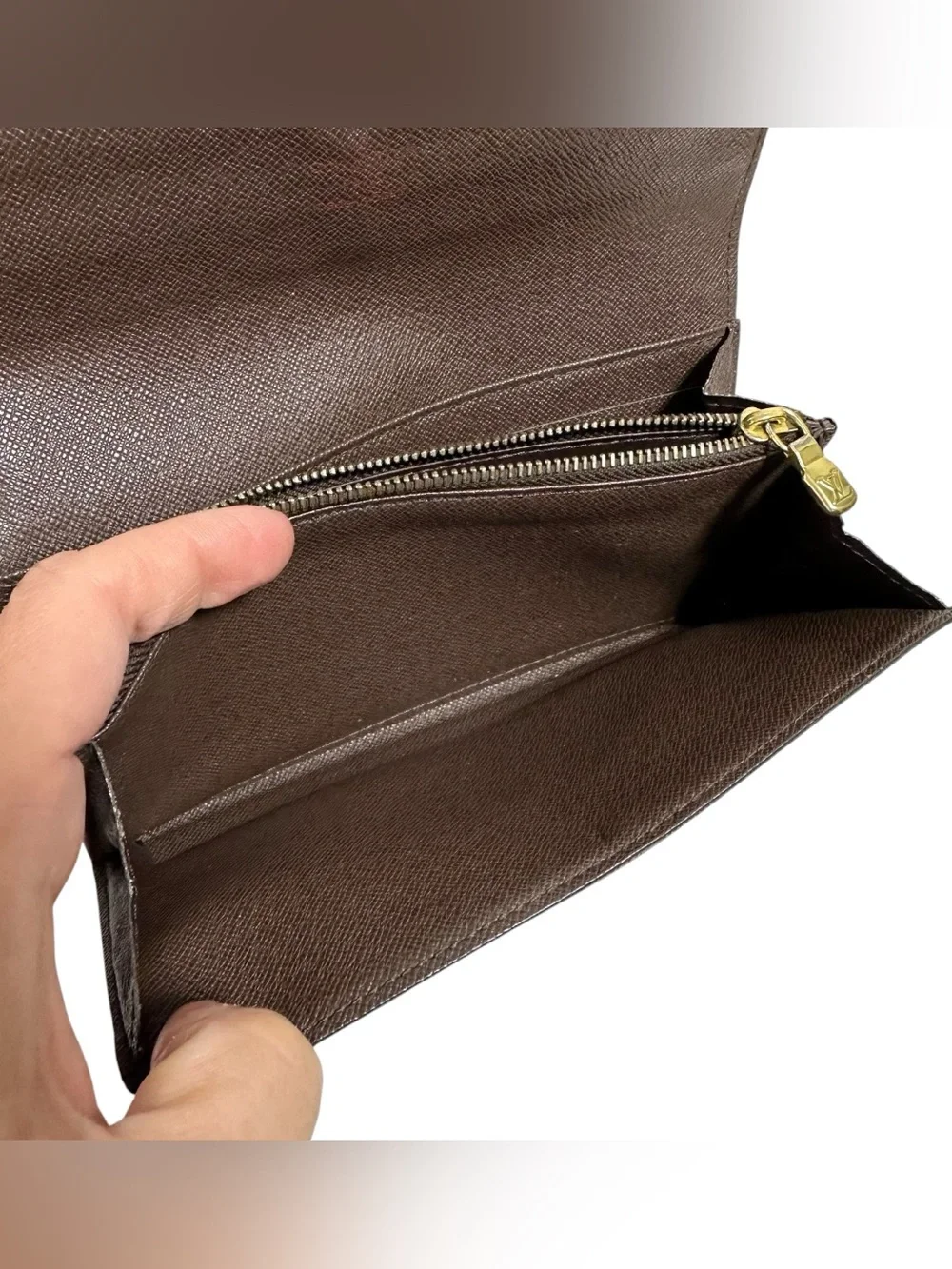 Louis Vuitton Sarah Damier Ebene Leather Long Wallet on Chain